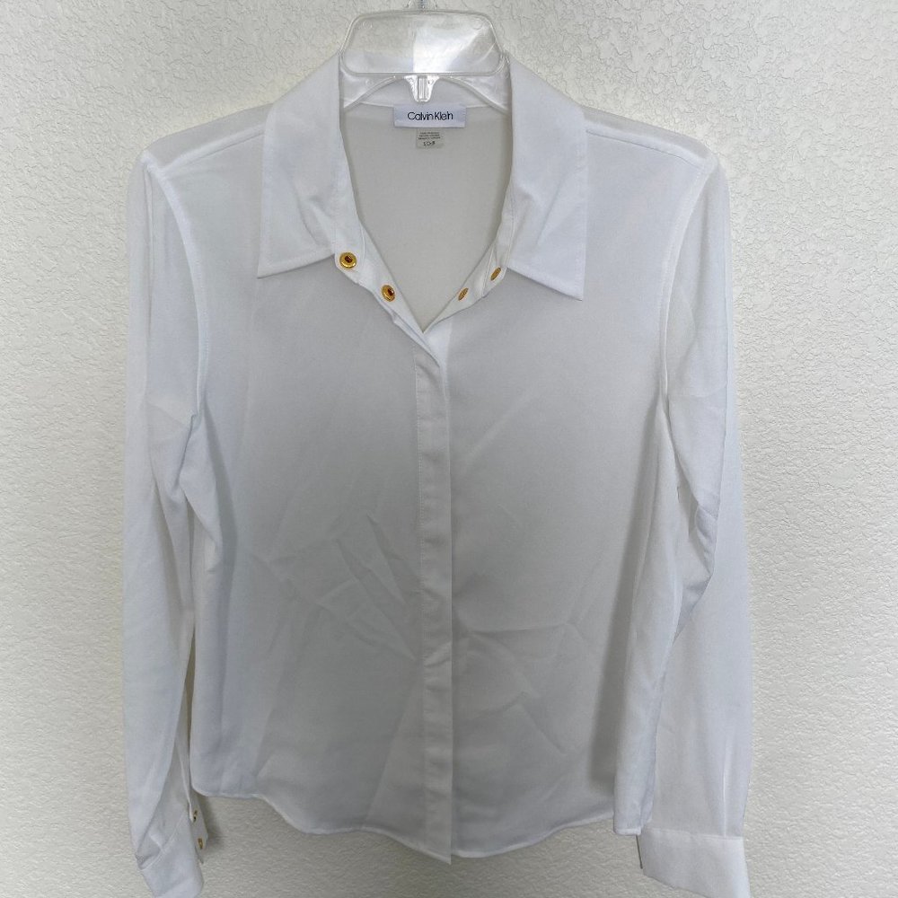 Calvin Klein White Button Down w/ Gold Detail